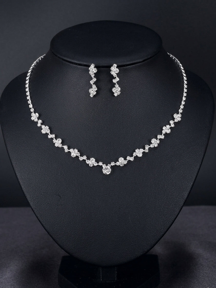 1 set Bridal Jewelry Two-piece Suit Rhinestone Imitation Diamond Necklace Earrings Women's Jewelry Set  For Wedding Gift