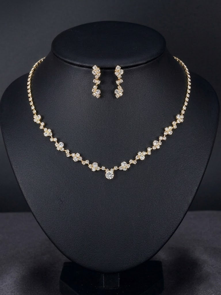 1 set Bridal Jewelry Two-piece Suit Rhinestone Imitation Diamond Necklace Earrings Women's Jewelry Set  For Wedding Gift