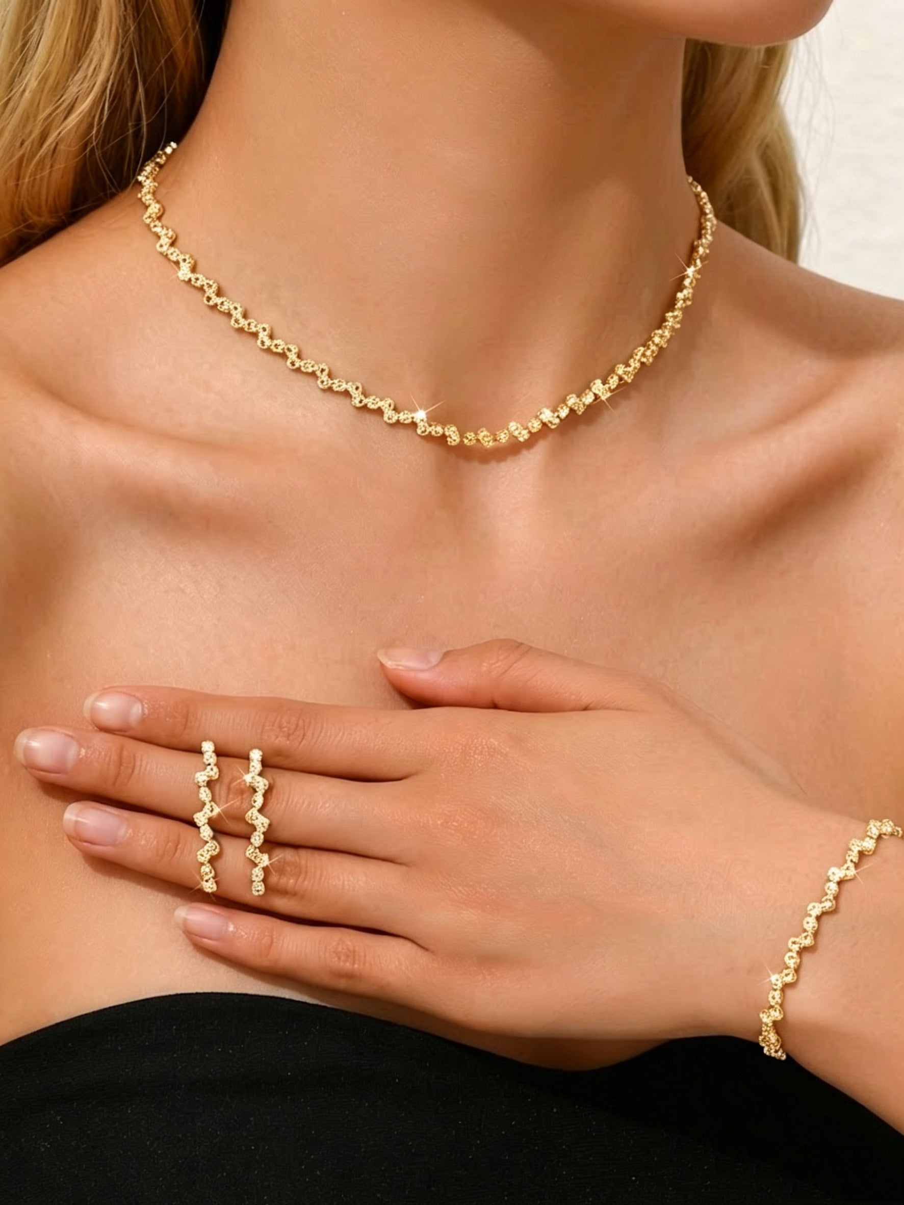 1 set Bridal Jewelry Three-piece Suit Rhinestone Imitation Diamond Necklace Earrings Bracelet Women's Jewelry Set