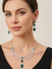 1 Set Bridal Jewelry Two-piece Classic Oval Zircon Wedding Jewelry For Bride Earrings & Necklace