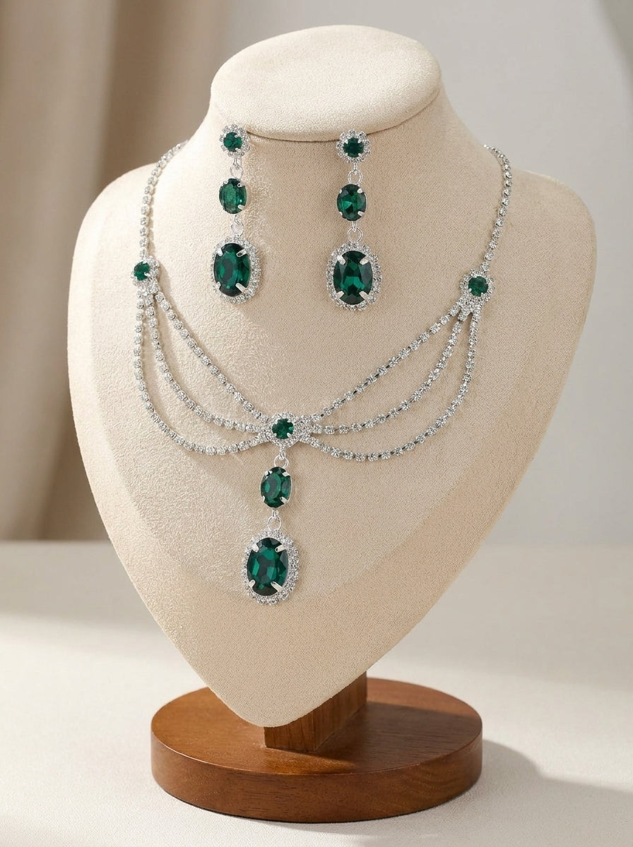 1 Set Bridal Jewelry Two-piece Classic Oval Zircon Wedding Jewelry For Bride Earrings & Necklace