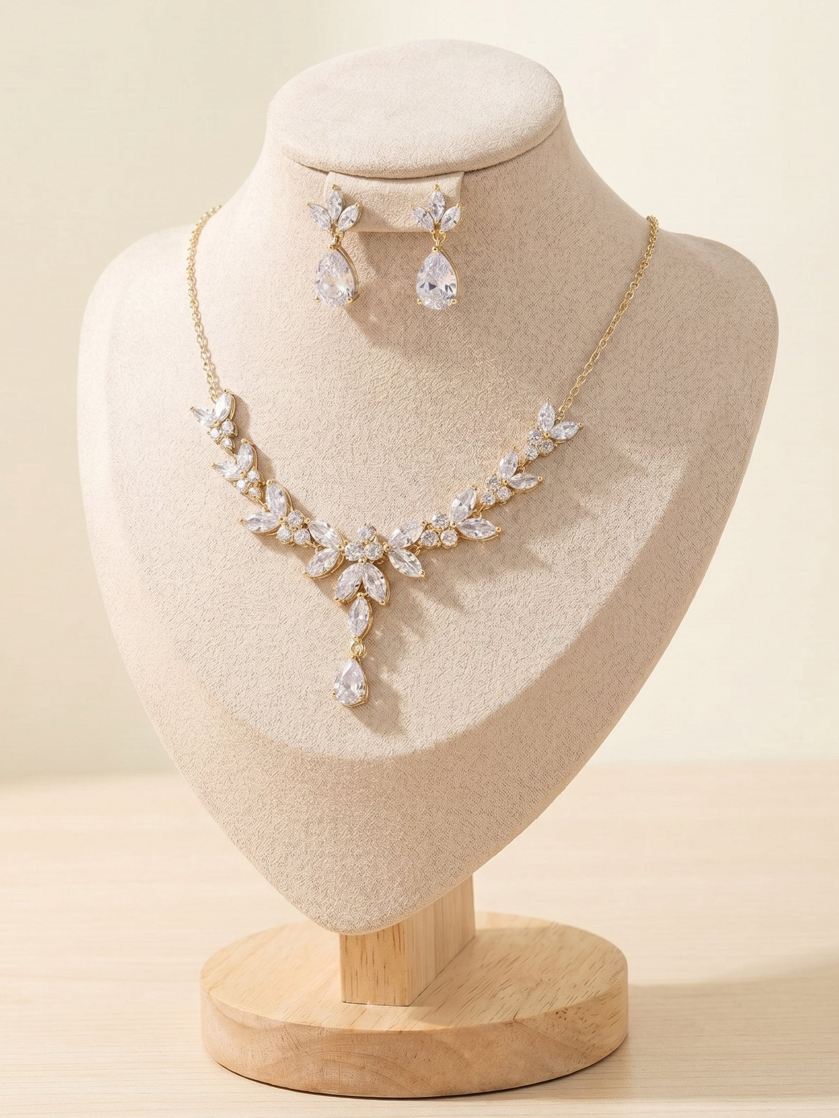 1 Set Bridal Jewelry Two-piece Elegant Leaf Cubic Zirconia Wedding Jewelry For Bride Earrings & Necklace