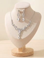 1 Set Bridal Jewelry Two-piece Elegant Zirconia Wedding Jewelry For Bride Earrings & Necklace