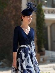 A Line/Princess V Neck 3/4 Sleeves Floral Mother of the Bride Dresses