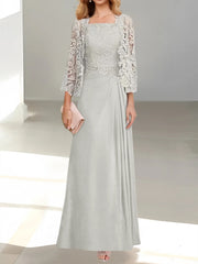 2 Pieces A-Line/Princess Scoop Floor-Length Mother of the Bride Dresses with Pleated & Lace Appliques