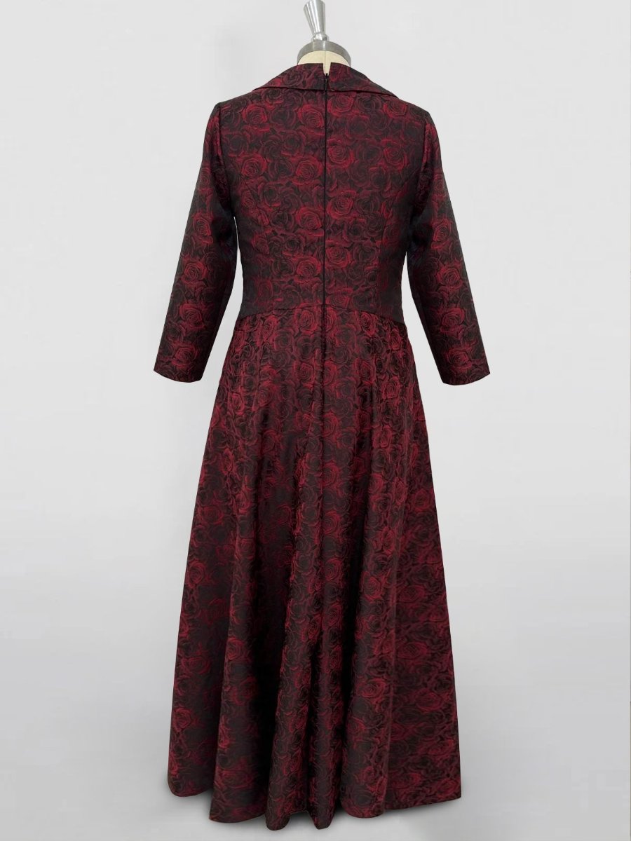 A-Line/Princess  Floral Print Red Rose Mother of the Bride & Groom Dresses with V-Neck Long Sleeves