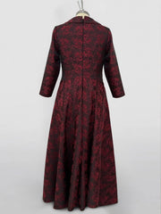 A-Line/Princess  Floral Print Red Rose Mother of the Bride & Groom Dresses with V-Neck Long Sleeves