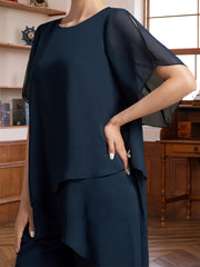 2 Pieces Scoop Half Sleeves Ankle-Length Mother of the Bride & Groom Pantsuits