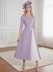 A-Line/Princess 3/4 Sleeves Tea-Length Mother of the Bride Dresses with Ruffles & Appliques