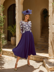 A-Line/Princess 3/4 Sleeves Tea-Length Mother of the Bride Dresses with Lace Appliques