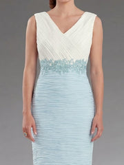 2 Pieces Sheath/Column V-Neck Knee-Length Mother of the Bride Dresses with Jacket & Pleats