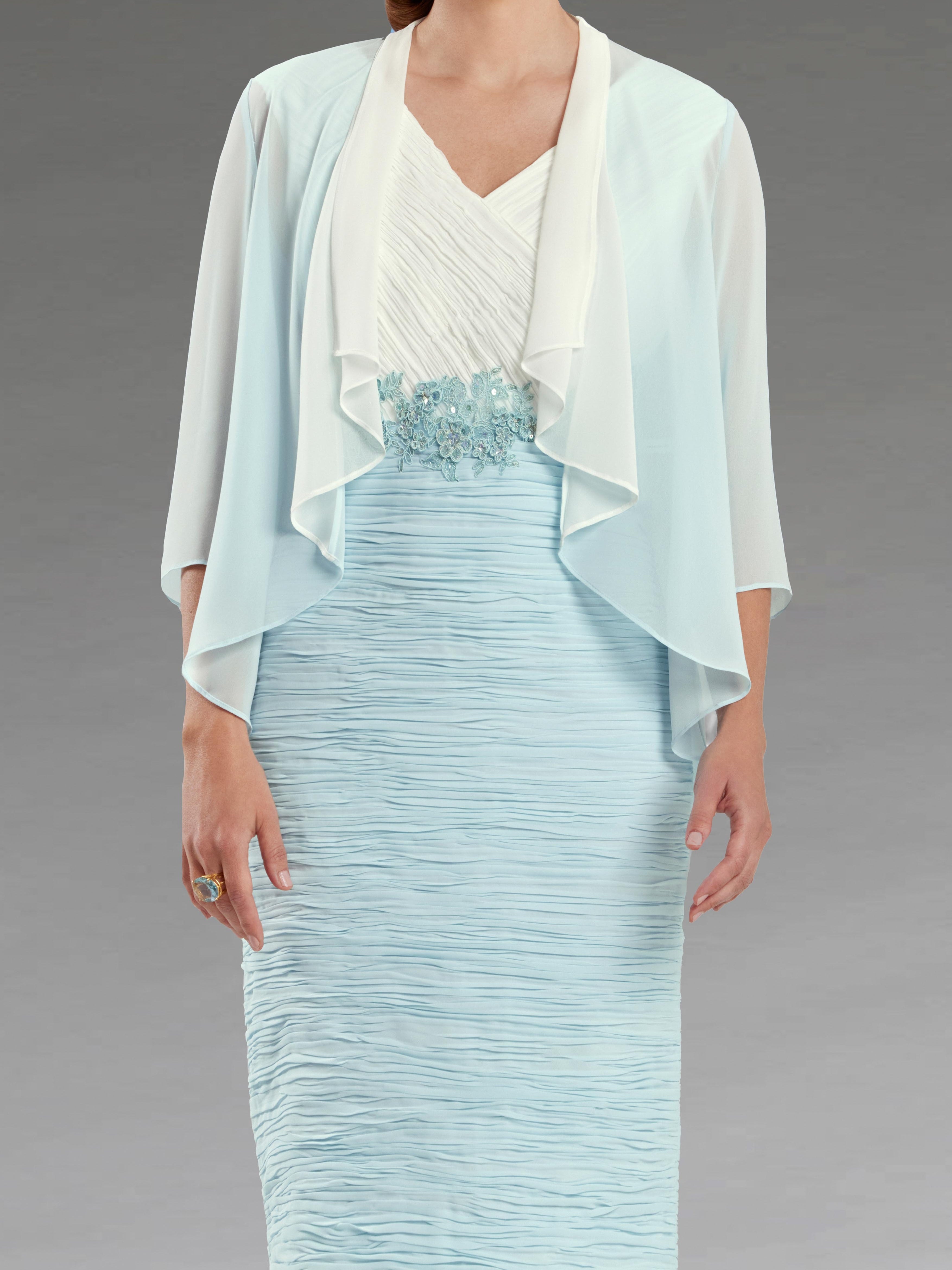 2 Pieces Sheath/Column V-Neck Knee-Length Mother of the Bride Dresses with Jacket & Pleats