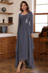 A-Line/Princess 2 Pieces Chiffon Sweetheart Mother of the Bride Dresses with Jacket Ankle-Length Long Sleeves