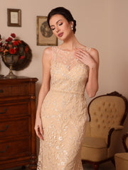 2 Pieces Sheath/Column Lace Mother of the Bride Dresses with Shawl Scoop Beading Sleeveless Floor-Length