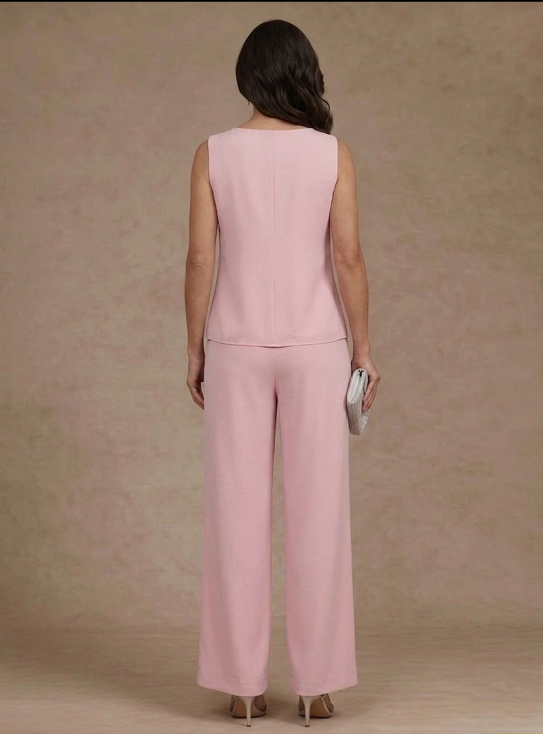 3 Pieces Suit V-Neck Chiffon Mother of the Bride Pantsuits with Jacket Lace Ankle-Length 3/4 Sleeves