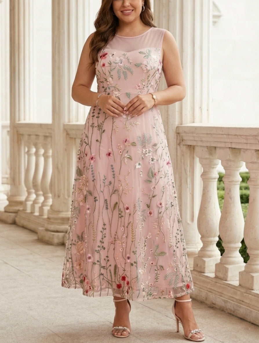 2 Pieces A-Line/Princess Scoop Chiffon Plus Size Mother of the Bride Dresses with Jacket Long Sleeves Ankle-Length Lace Floral
