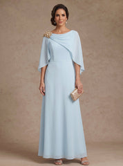 A-Line/Princess Boat Neck Chiffon Mother of the Bride Dresses Cape Sleeves Ankle-Length Rhinestone