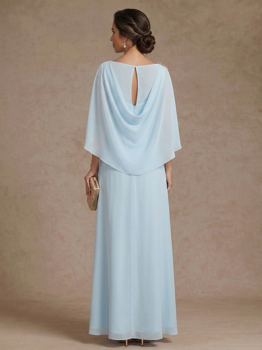 A-Line/Princess Boat Neck Chiffon Mother of the Bride Dresses Cape Sleeves Ankle-Length Rhinestone