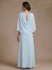 A-Line/Princess Boat Neck Chiffon Mother of the Bride Dresses Cape Sleeves Ankle-Length Rhinestone