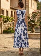 2 Pieces A-Line/Princess Scoop Chiffon Mother of the Bride Dresses with Jacket Floral 3/4 Sleeves Tea-Length Ruched Ruffles