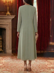2 Pieces Chiffon A-Line/Princess Scoop Mother of the Bride Dresses with Jacket Tea-Length Long Sleeves Lace Floral