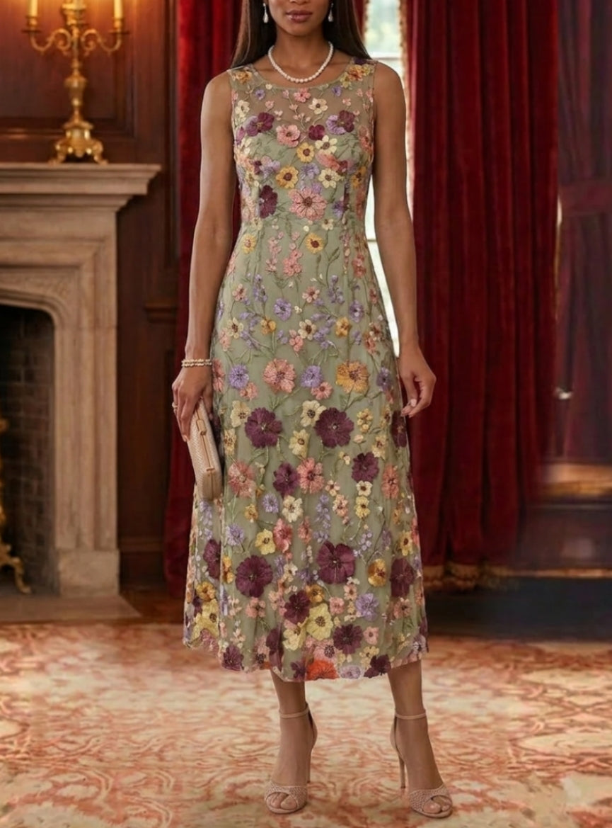 2 Pieces Chiffon A-Line/Princess Scoop Mother of the Bride Dresses with Jacket Tea-Length Long Sleeves Lace Floral
