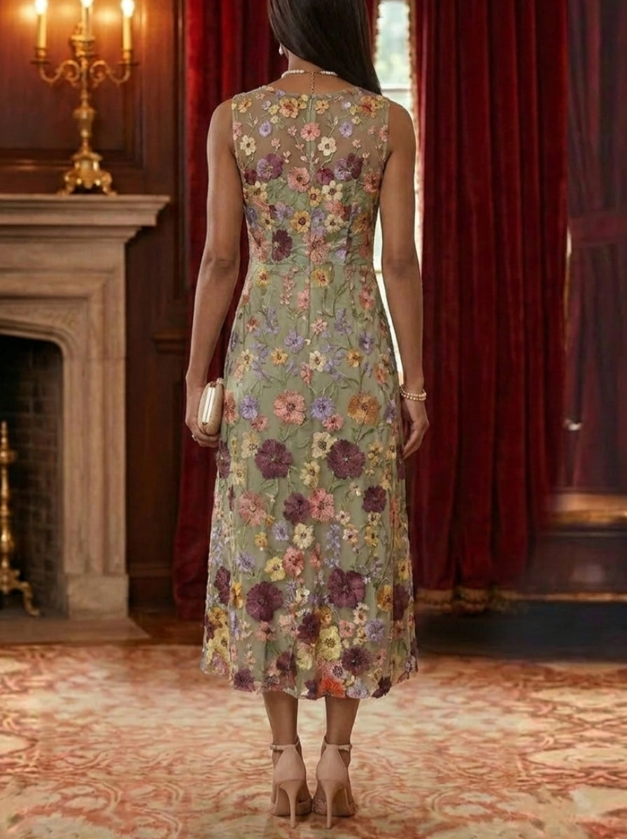 2 Pieces Chiffon A-Line/Princess Scoop Mother of the Bride Dresses with Jacket Tea-Length Long Sleeves Lace Floral