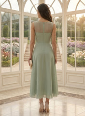 2 Pieces Chiffon A-Line/Princess Scoop Mother of the Bride Dresses with Jacket Tea-Length 3/4 Sleeves Lace Floral