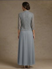 2 Pieces A-Line/Princess Scoop Chiffon Mother of the Bride Dresses Ankle-Length 3/4 Sleeves&Sleeveless with Lace Jacket