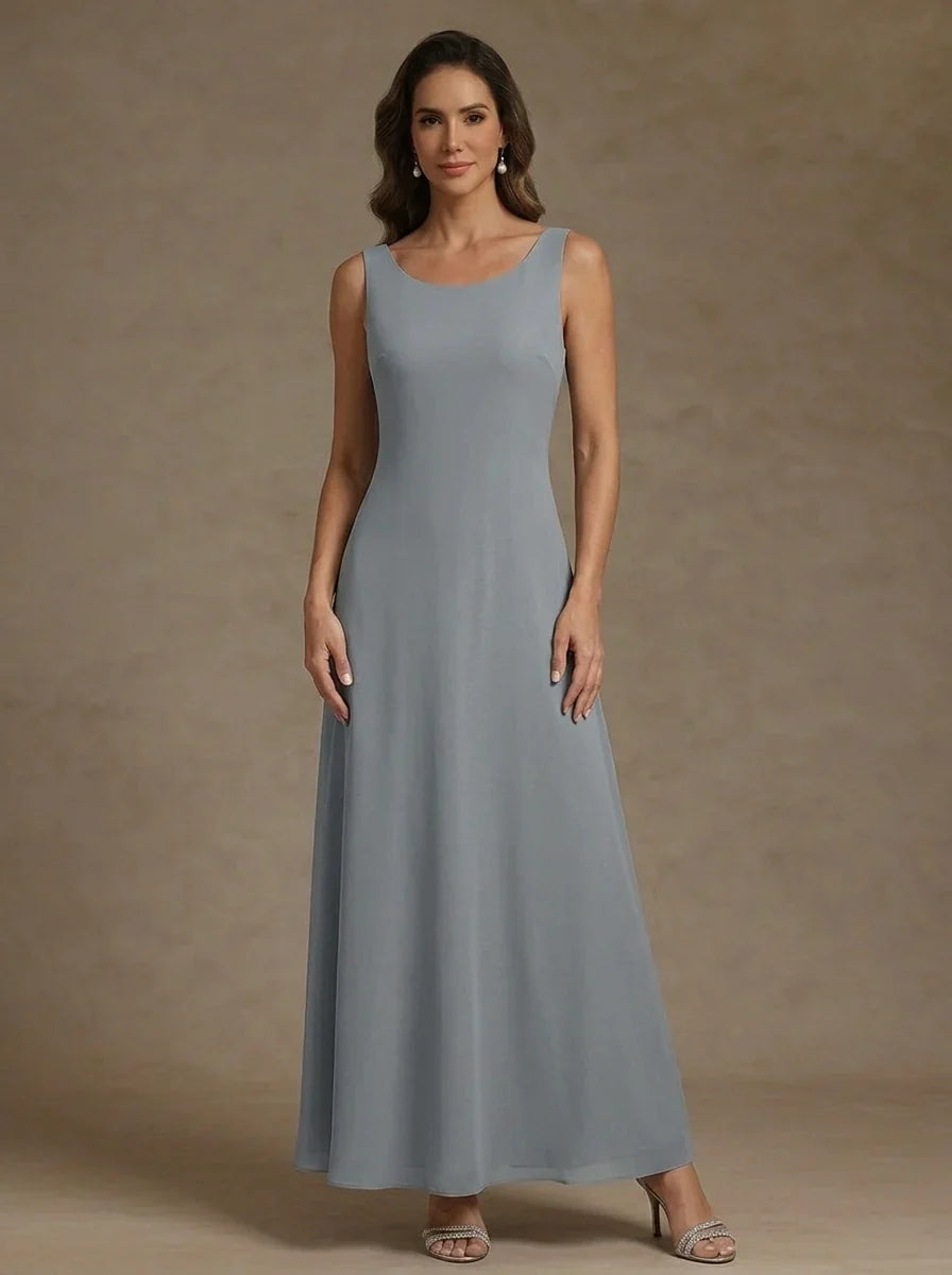 2 Pieces A-Line/Princess Scoop Chiffon Mother of the Bride Dresses Ankle-Length 3/4 Sleeves&Sleeveless with Lace Jacket
