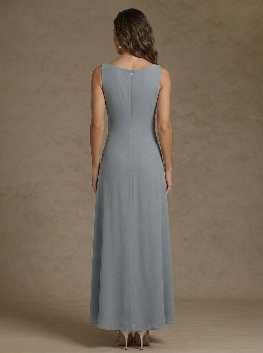 2 Pieces A-Line/Princess Scoop Chiffon Mother of the Bride Dresses Ankle-Length 3/4 Sleeves&Sleeveless with Lace Jacket