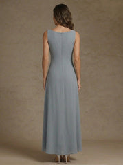 2 Pieces A-Line/Princess Scoop Chiffon Mother of the Bride Dresses Ankle-Length 3/4 Sleeves&Sleeveless with Lace Jacket