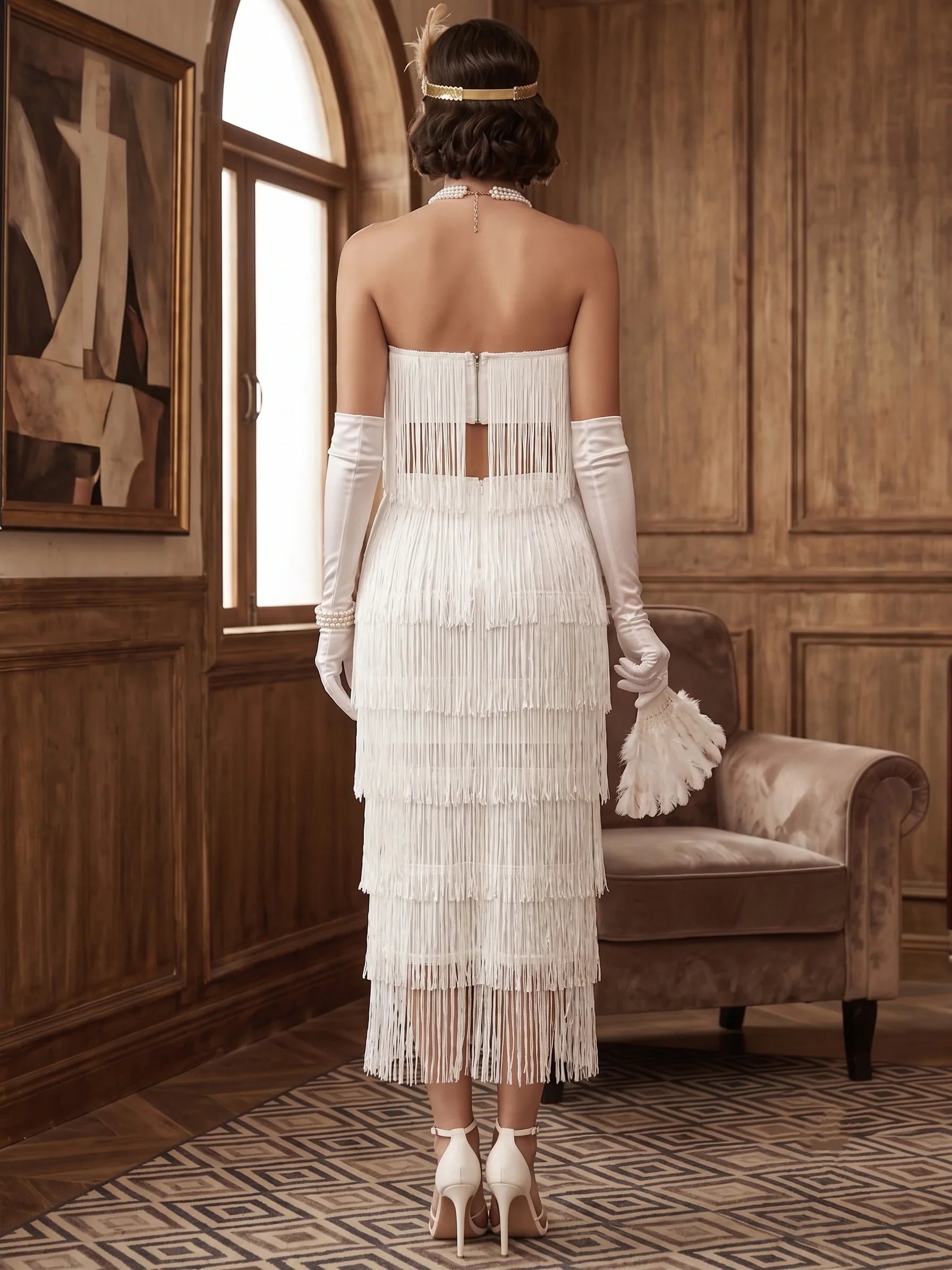 1920s The Great Gatsby Outfit A-Line/Princess Strapless Tassels Vintage Dresses