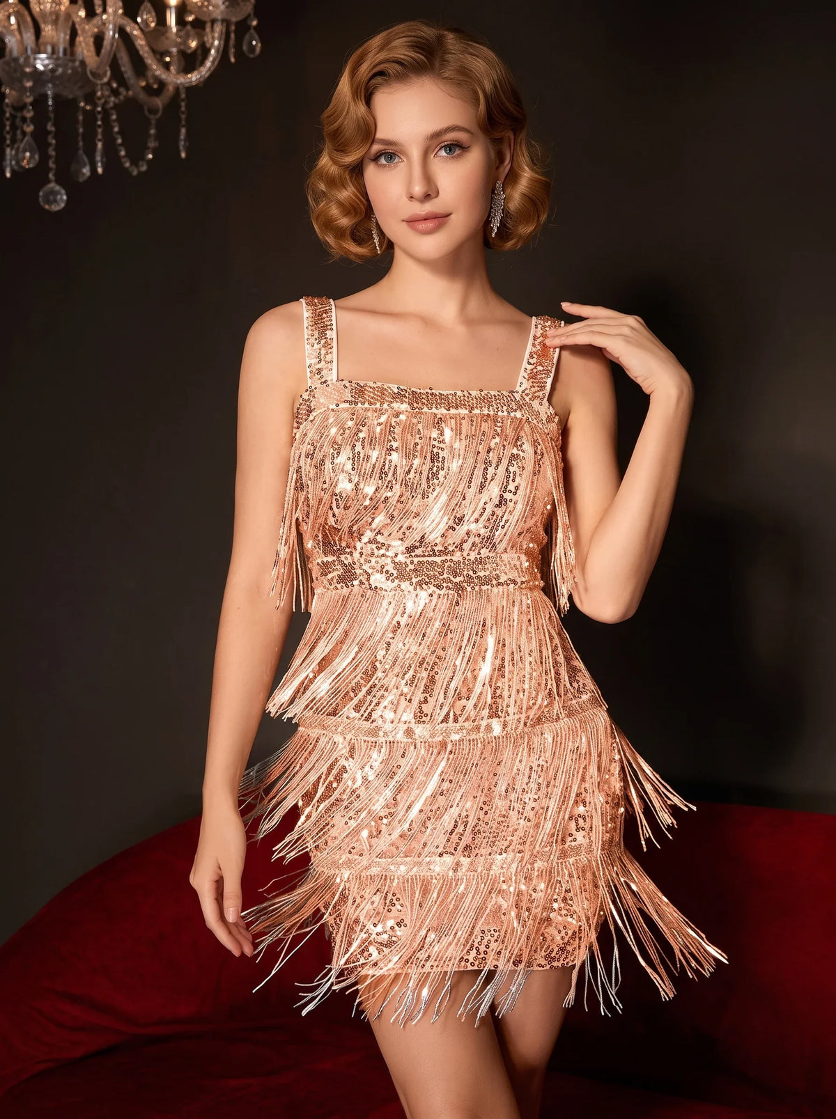 1920s Sheath/Column Vintage Tassels Costume Party Dresses Short/Mini Dresses Square Neck