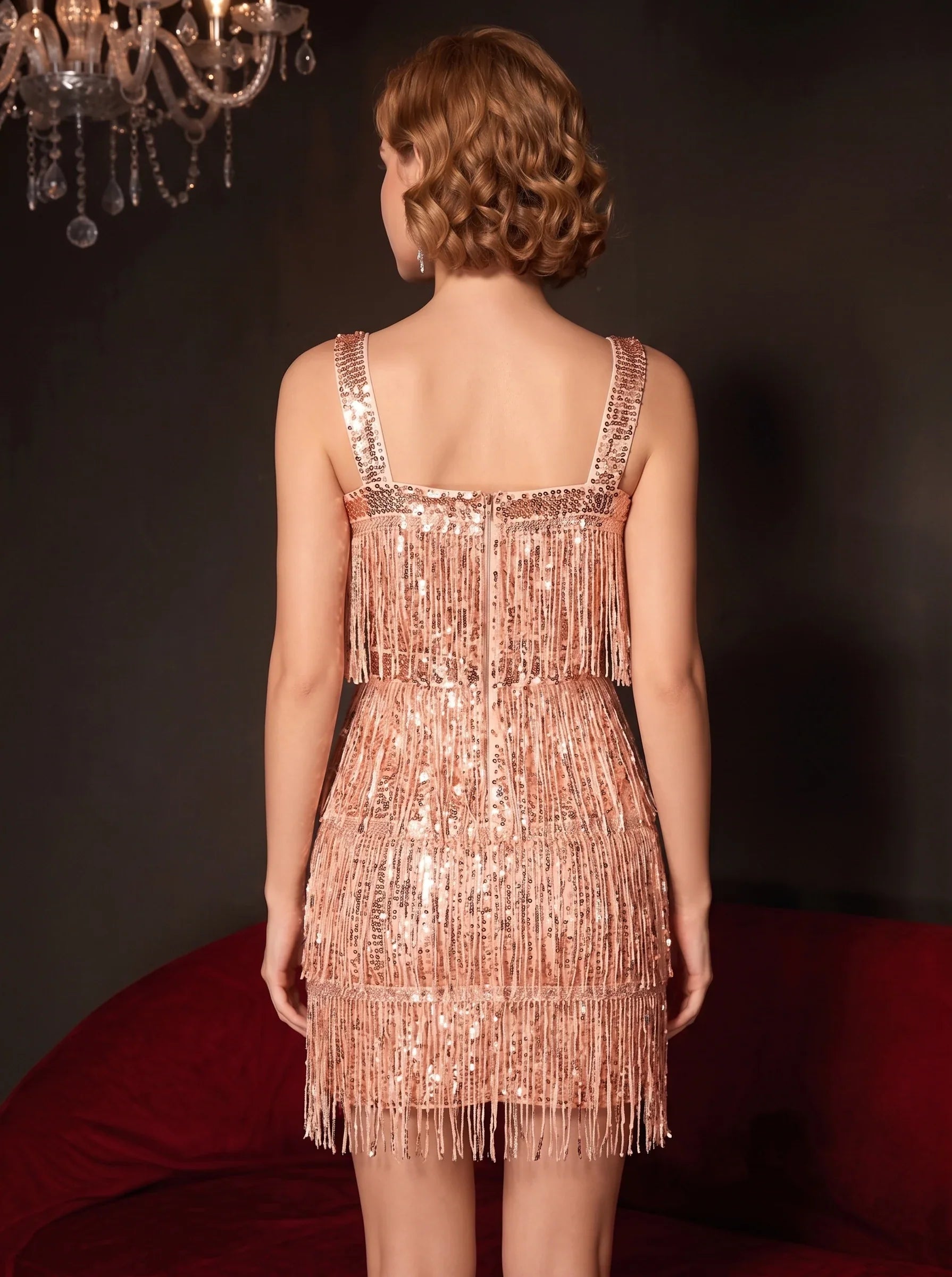 1920s Sheath/Column Vintage Tassels Costume Party Dresses Short/Mini Dresses Square Neck