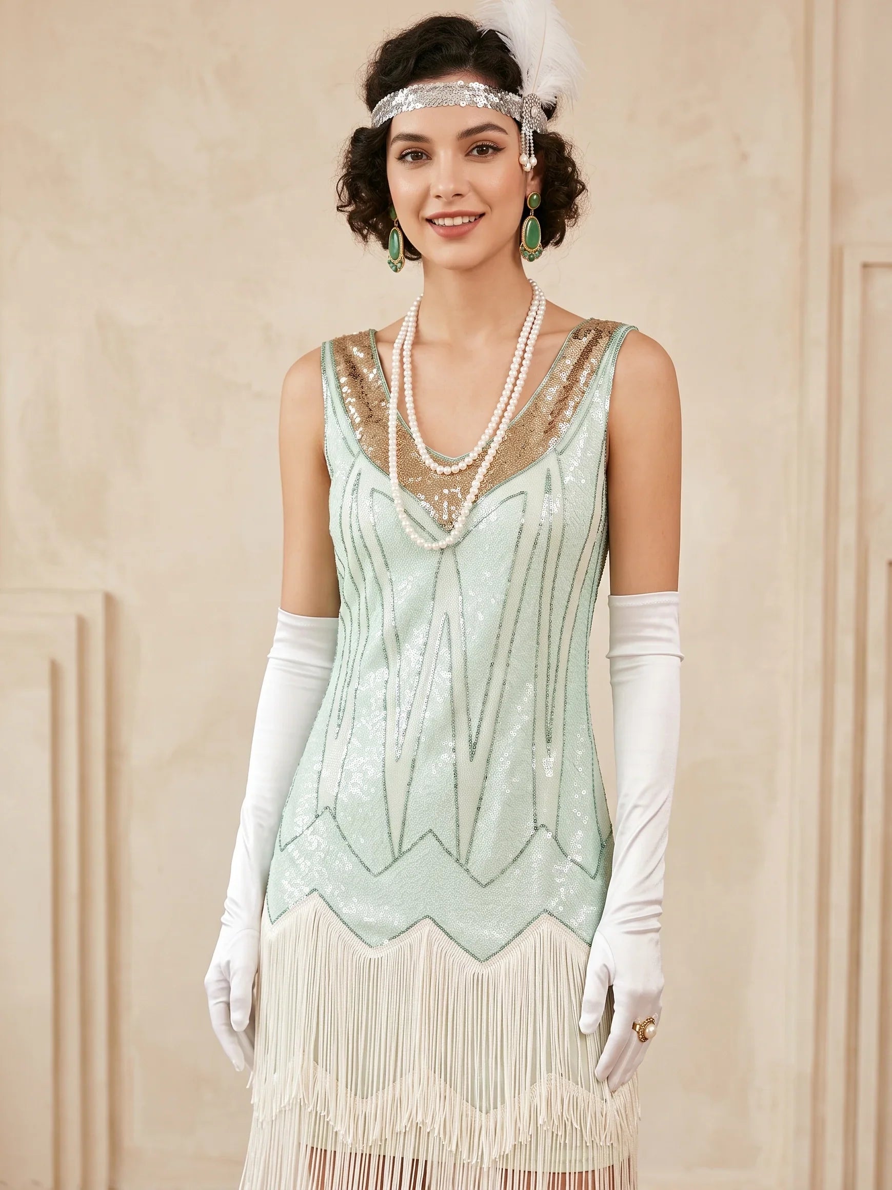 1920s Sheath/Column V-Neck Vintage Tassels Costume Party Dresses Knee-Length Dresses