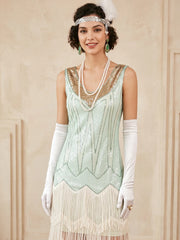 1920s Sheath/Column V-Neck Vintage Tassels Costume Party Dresses Knee-Length Dresses