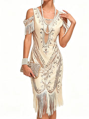 1920s The Great Gatsby Outfit A-Line/Princess Short Sleeves Sequins Tassels Vintage Dresses