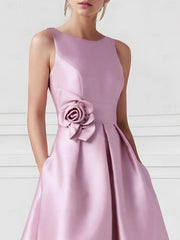 A-Line/Princess Boat Neck Sleeveless Floor-Length Prom Dresses with Pocket