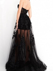 A Line/Princess Strapless Floor-Length Evening Dress with Flowers