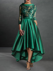 A-Line/Princess 3/4 Length Sleeves Asymmetrical Cocktail Dresses with Jewel Neck