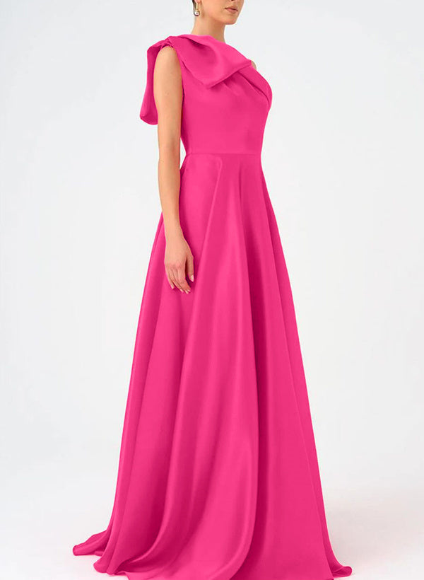 A-Line One-Shoulder Floor Length Sleeveless Mother Of The Bride Dresses Dress Evening Dress With Bow(s)