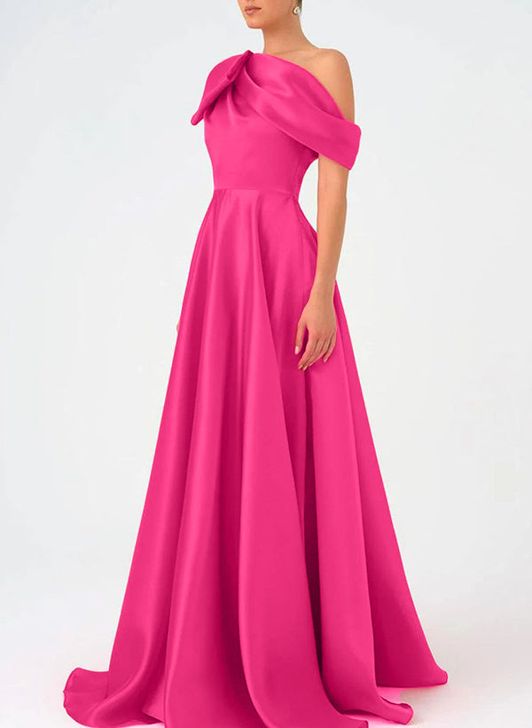 A-Line One-Shoulder Floor Length Sleeveless Mother Of The Bride Dresses Dress Evening Dress With Bow(s)