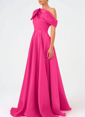 A-Line One-Shoulder Floor Length Sleeveless Mother Of The Bride Dresses Dress Evening Dress With Bow(s)