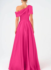 A-Line One-Shoulder Floor Length Sleeveless Mother Of The Bride Dresses Dress Evening Dress With Bow(s)