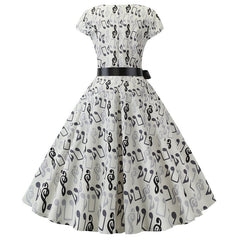 A-Line/Princess 1950s Scoop Short Sleeves Vintage Dresses with Bow Sash