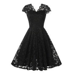 A-Line/Princess 1950s V-Neck Short Sleeves Vintage Dresses with Lace Appliques