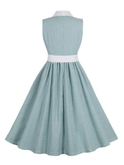 A-Line/Princess 1950s V-Neck Sleeveless Pleated Vintage Dresses with Belt & Buttons