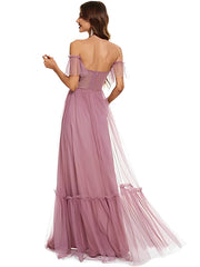A Line/Princess Sleeveless Off-the-Shoulder Floor-Length Bridesmaid Dresses