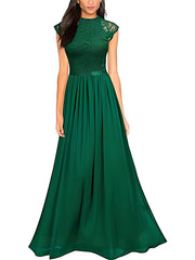 A Line/Princess Jewel Neck Sleeveless Floor-Length Bridesmaid Dresses with Lace